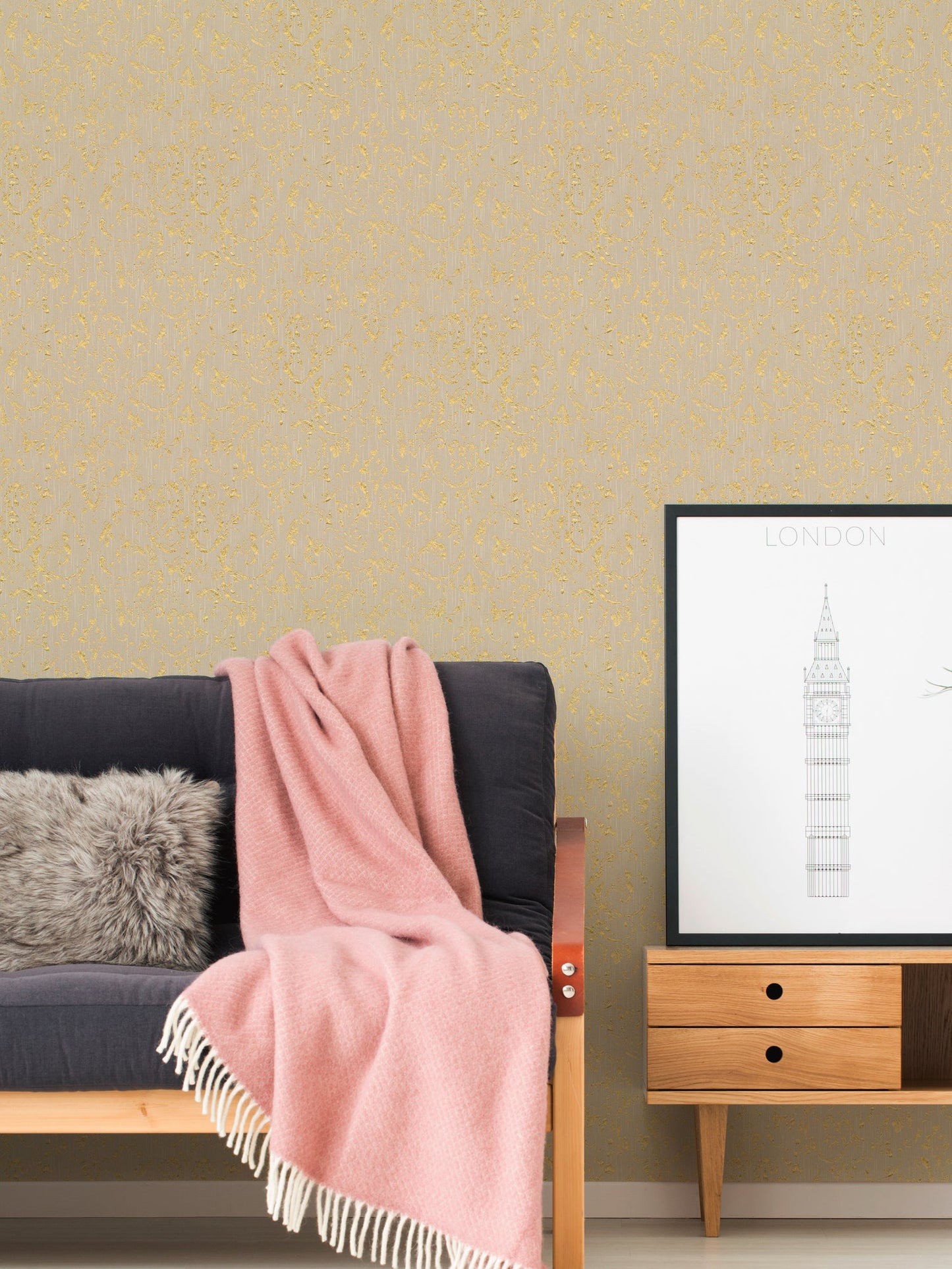 Architects Paper Metallic Silk Vlies-Textiltapete Beige Gold 10,05 m x 0,53 m