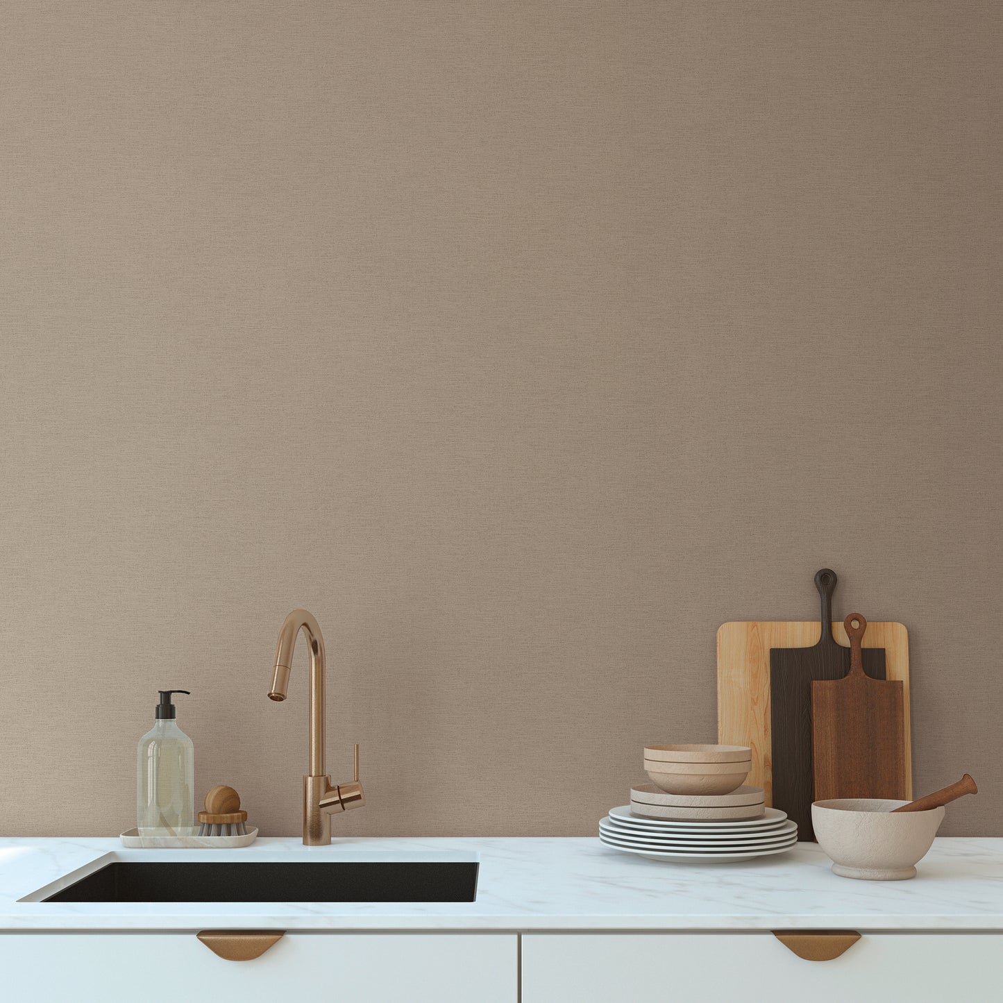 Mustertapete Leinen Taupe Klassisch - 10,05 m x 0,53 m