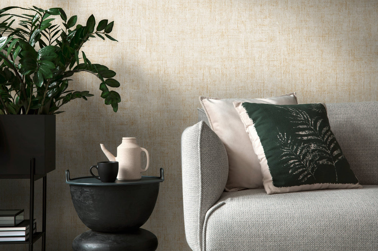 Mustertapete Vintage-Gewebe Beige - 10,05 m x 0,53 m