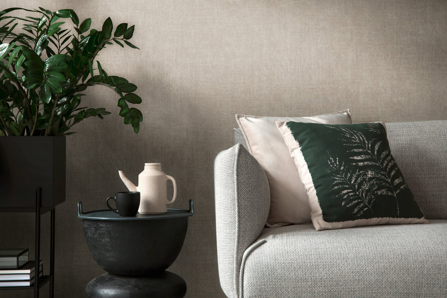 Mustertapete Vintage-Gewebe Taupe - 10,05 m x 0,53 m