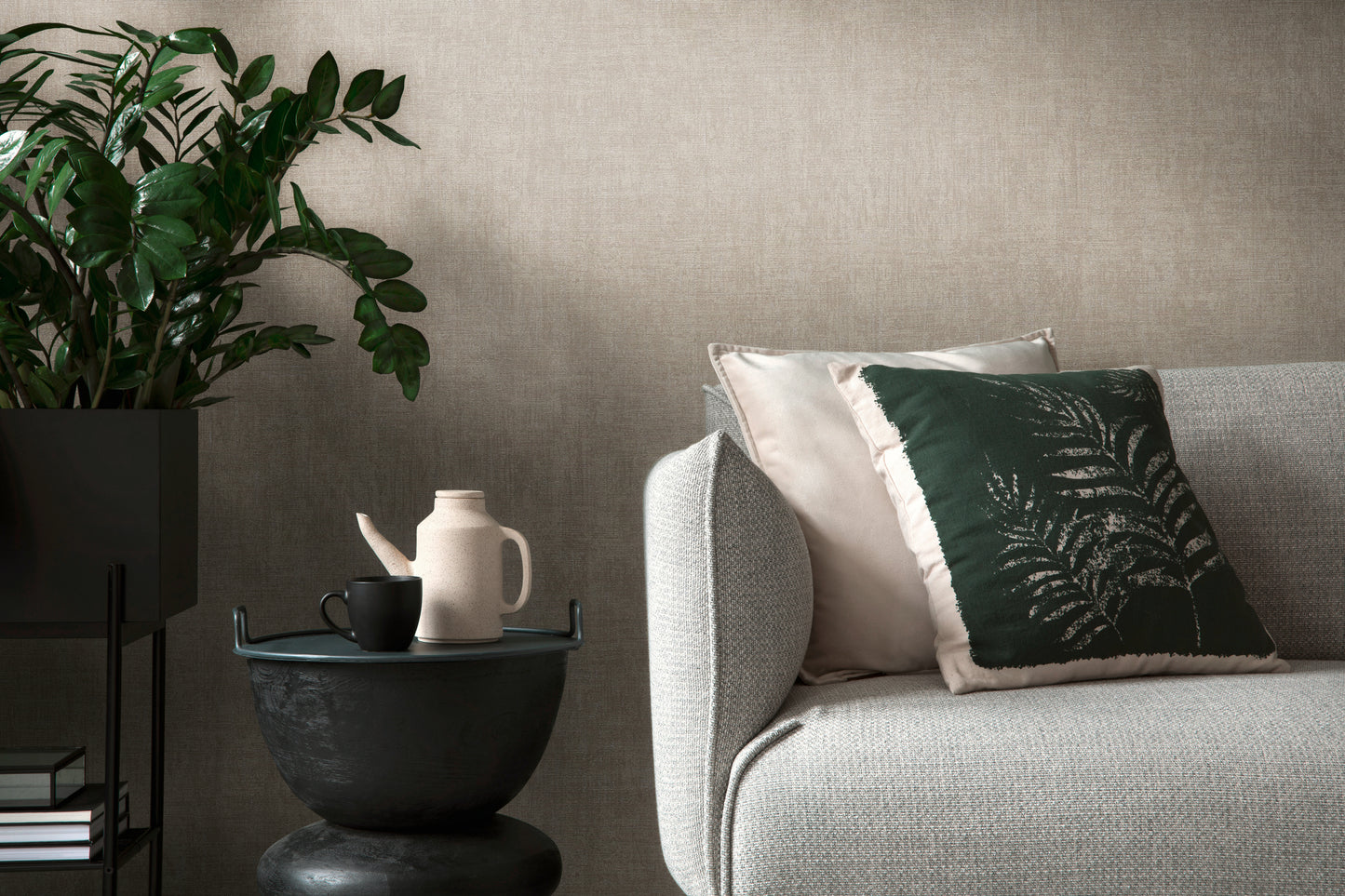 Mustertapete Vintage-Gewebe Taupe - 10,05 m x 0,53 m