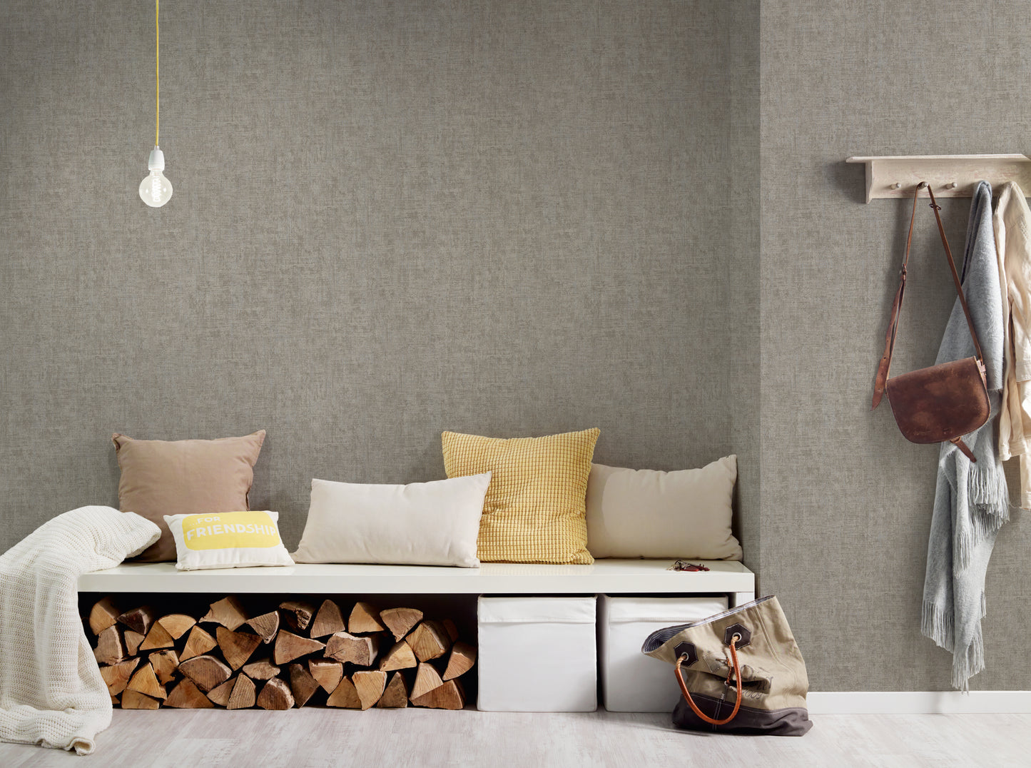 Mustertapete Vintage-Gewebe Taupe - 10,05 m x 0,53 m