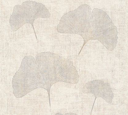 Mustertapete Ginkgo Beige-Grau - 10,05 m x 0,53 m