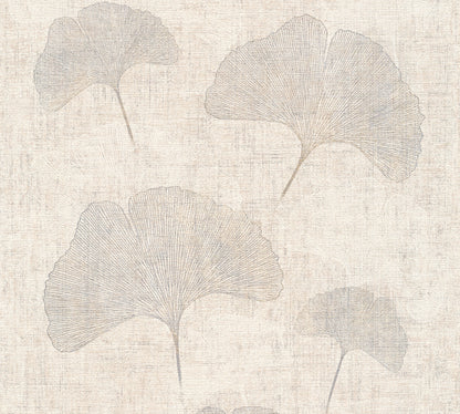 Mustertapete Ginkgo Beige-Grau - 10,05 m x 0,53 m