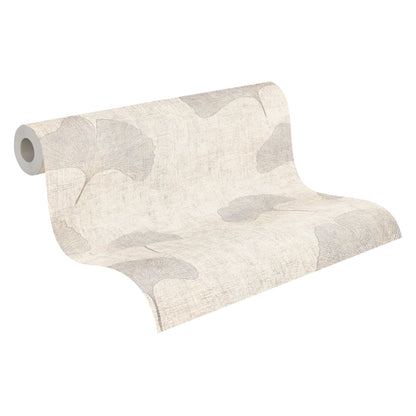 Mustertapete Ginkgo Beige-Grau - 10,05 m x 0,53 m