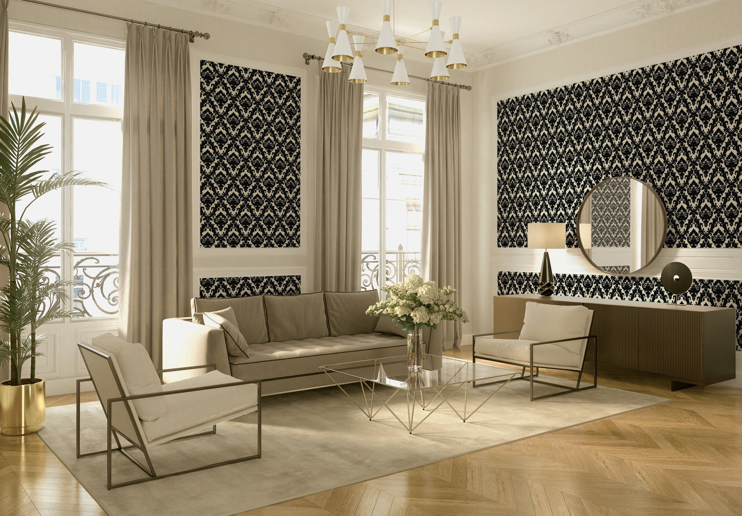 Architects Paper Castello Designtapete Schwarz Creme 10,05 m x 0,52 m