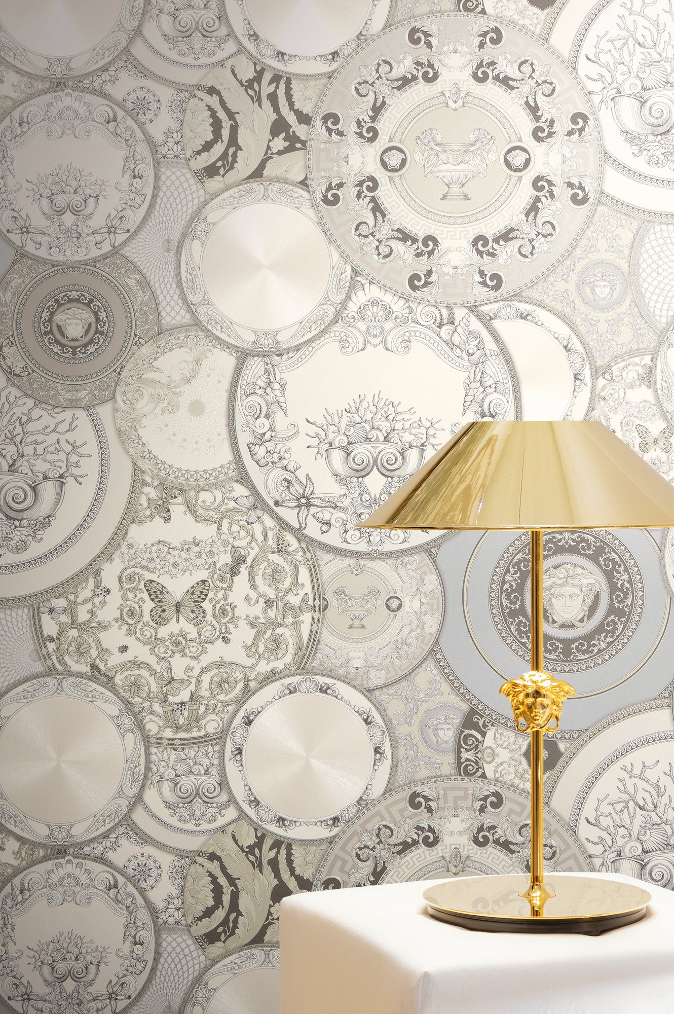 Versace Art De La Table Barock Tapete Weiß - 10,05 m x 0,70 m