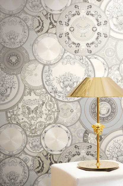 Versace Art De La Table Barock Tapete Weiß - 10,05 m x 0,70 m