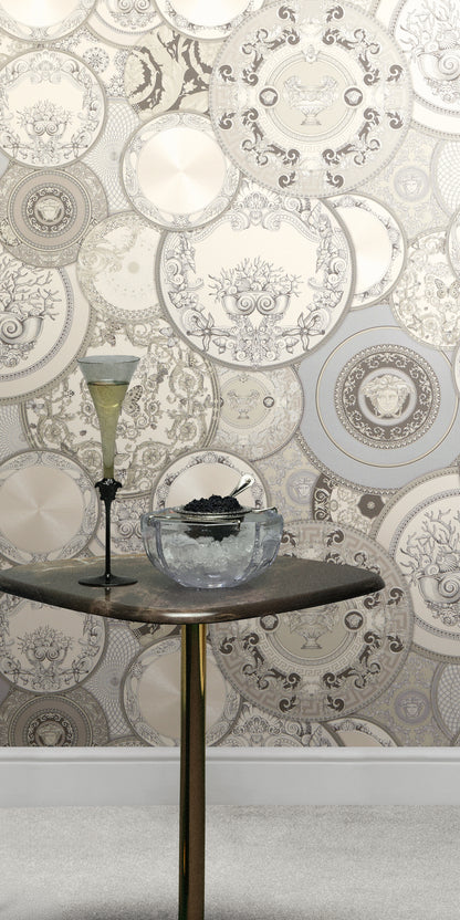 Versace Art De La Table Barock Tapete Weiß - 10,05 m x 0,70 m