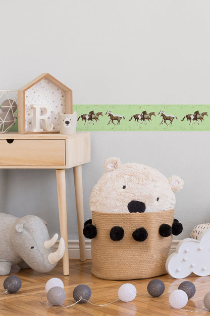 Little Stars Kinderzimmer Dekobordüre Grün Braun Weiß Rosa 5,00 m x 0,13 m