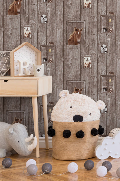 Little Stars Kinderzimmer Vliestapete Braun Weiß 10,05 m x 0,53 m