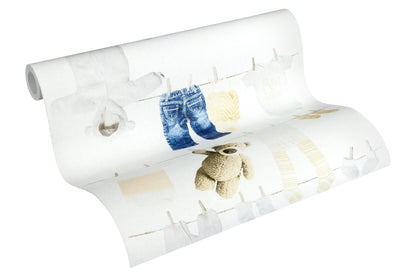 Little Stars Direktdruck-Vliestapete Creme Blau Weiß 10,05 m x 0,53 m