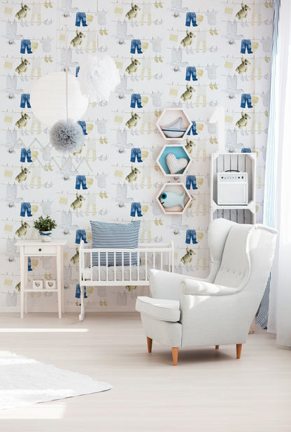 Little Stars Direktdruck-Vliestapete Creme Blau Weiß 10,05 m x 0,53 m