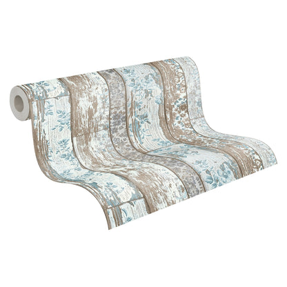Elements Vinyl-Vliestapete Blau Braun Grau 10,05 m x 0,53 m