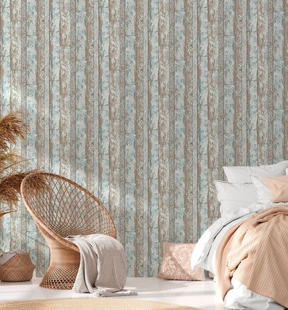 Elements Vinyl-Vliestapete Blau Braun Grau 10,05 m x 0,53 m