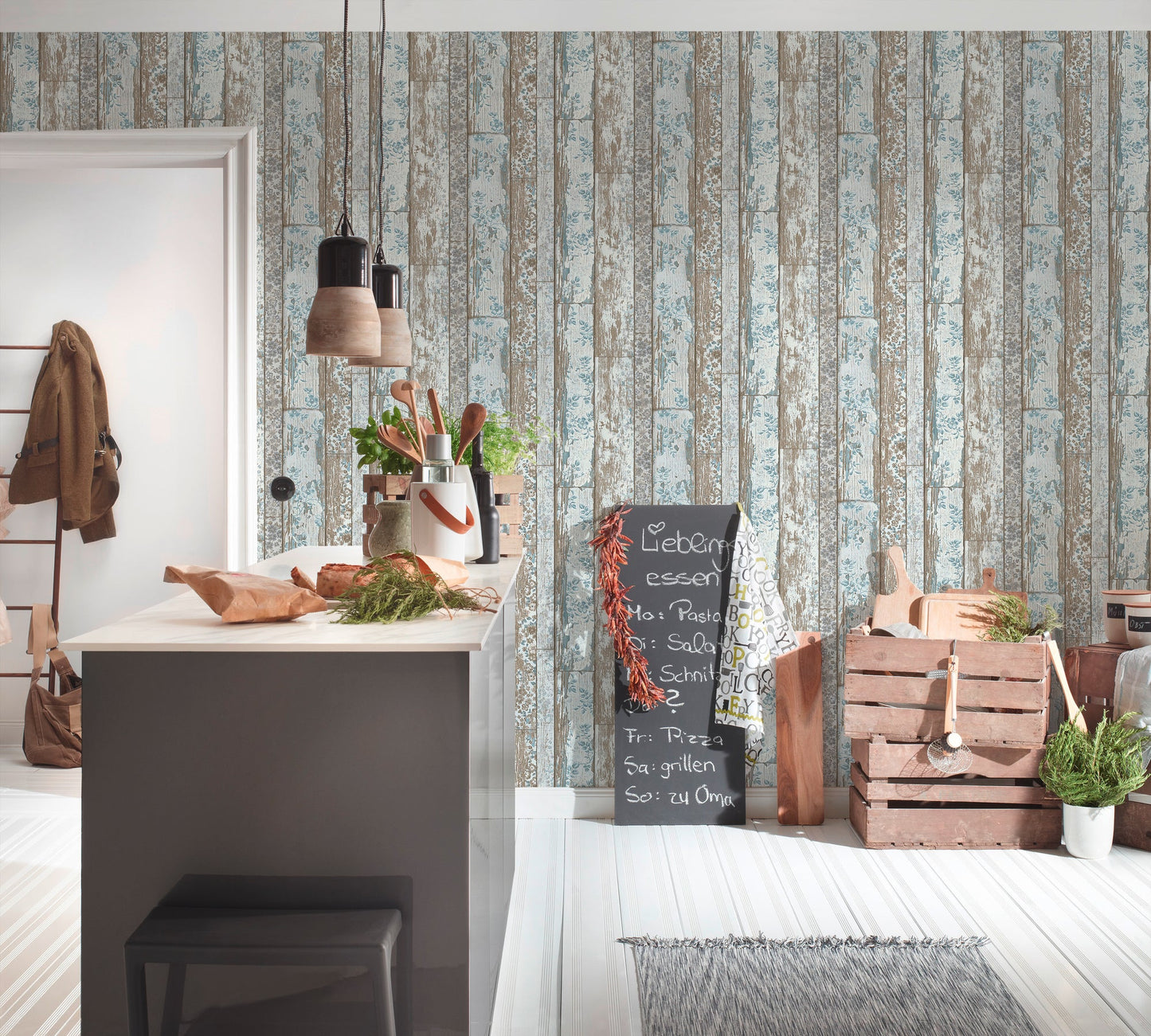 Elements Vinyl-Vliestapete Blau Braun Grau 10,05 m x 0,53 m