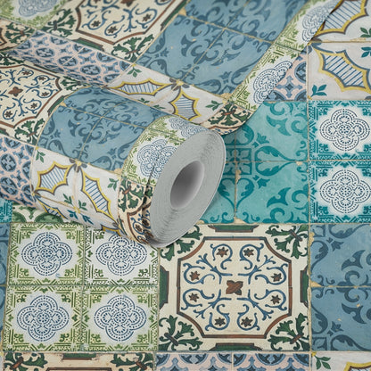 Authentic Walls 2 Vinyl-Vliestapete Blau Grün Gelb 10,05 m x 0,53 m