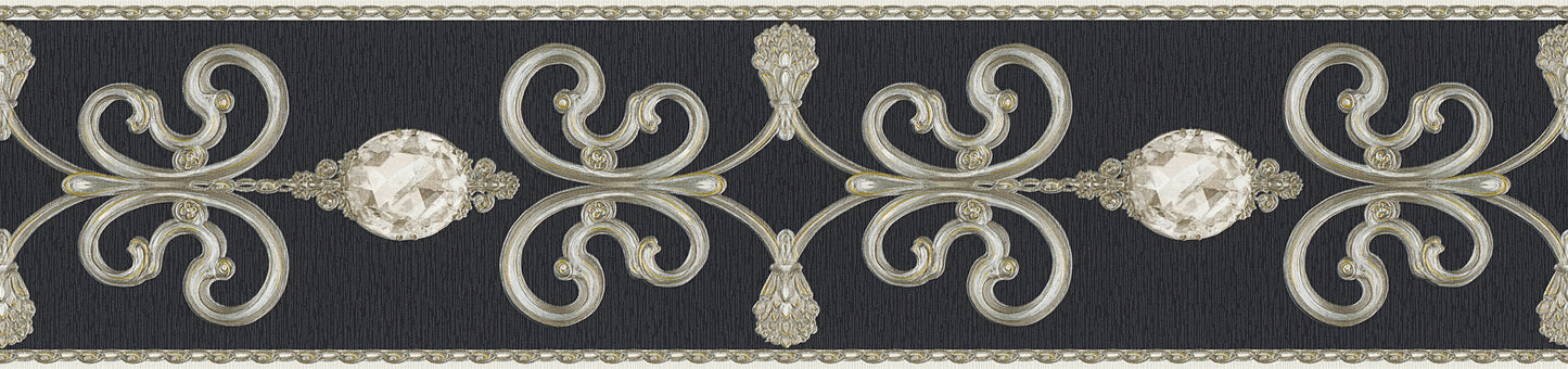 Only Borders 10 Dekobordüre selbstklebend Silber Schwarz 5,00 m x 0,15 m