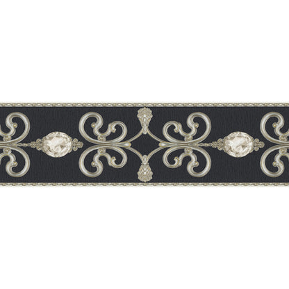Only Borders 10 Dekobordüre selbstklebend Silber Schwarz 5,00 m x 0,15 m