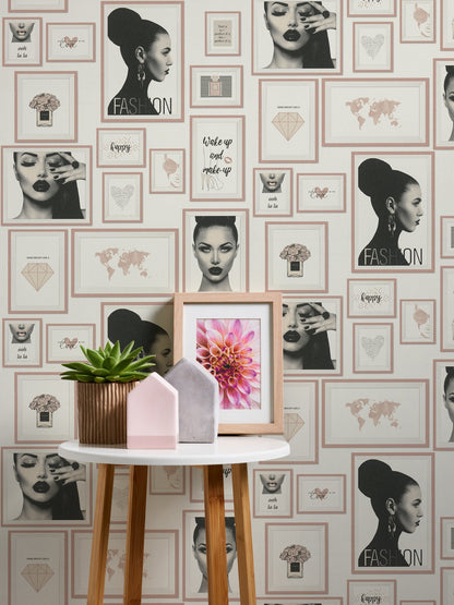 Livingwalls Lola Paris Vinyl-Vliestapete Rosa Schwarz Weiß 10,05 m x 0,53 m