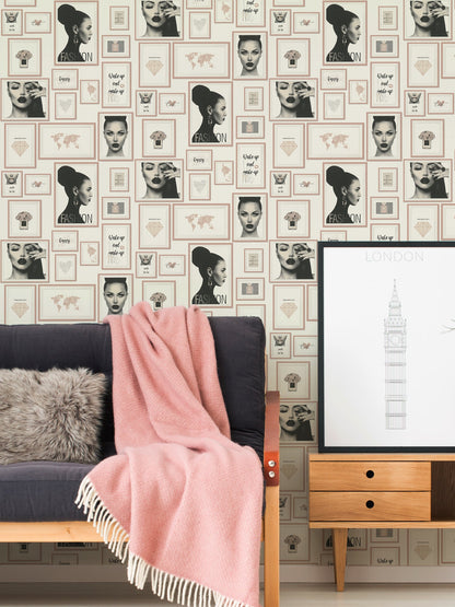 Livingwalls Lola Paris Vinyl-Vliestapete Rosa Schwarz Weiß 10,05 m x 0,53 m
