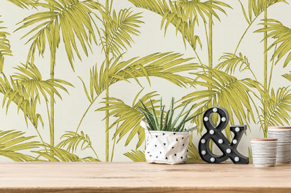 Livingwalls Lola Paris Vinyl-Vliestapete Grün Creme 10,05 m x 0,53 m