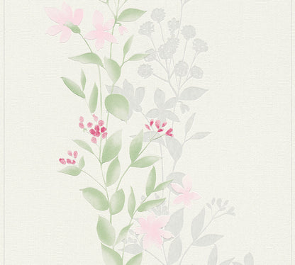 Blooming Schaum-Vliestapete Grün Rosa Grau 10,05 m x 0,53 m