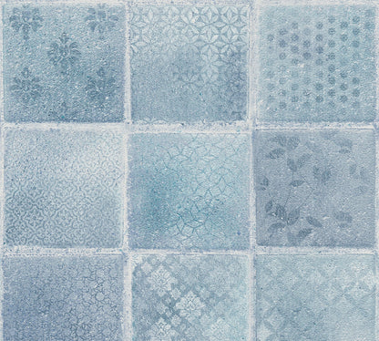Ella Vinyl-Vliestapete Blau Grau Creme 10,05 m x 0,53 m