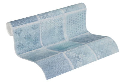 Ella Vinyl-Vliestapete Blau Grau Creme 10,05 m x 0,53 m
