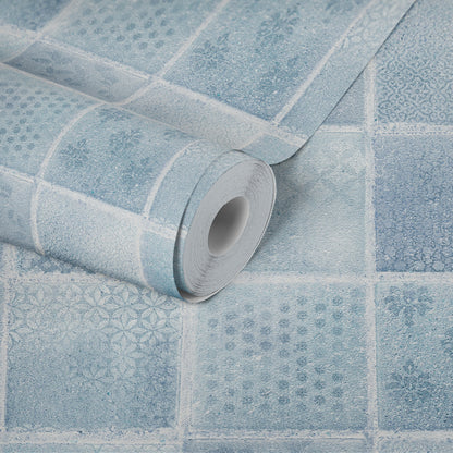 Ella Vinyl-Vliestapete Blau Grau Creme 10,05 m x 0,53 m