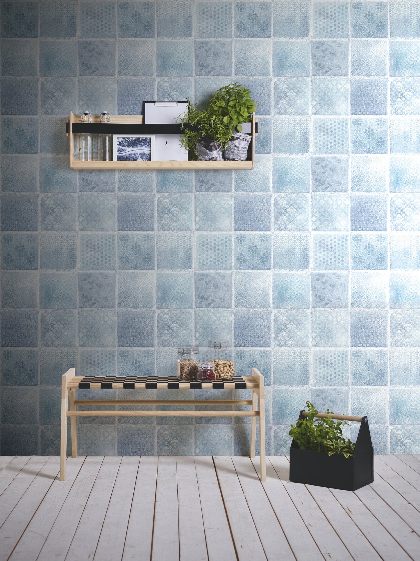 Ella Vinyl-Vliestapete Blau Grau Creme 10,05 m x 0,53 m