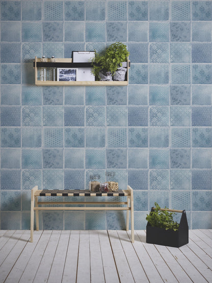 Ella Vinyl-Vliestapete Blau Grau Creme 10,05 m x 0,53 m