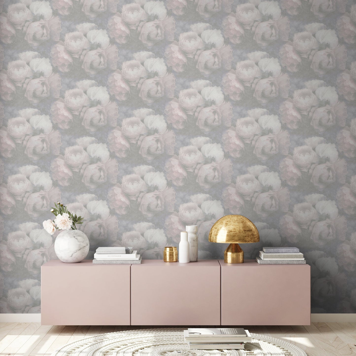 Livingwalls New Walls Romantic Dream Vinyl-Vliestapete Grau Rosa Weiß 10,05 m x 0,53 m