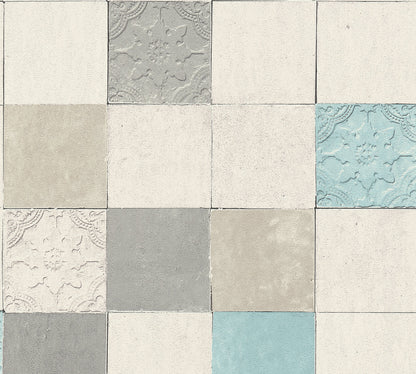 Livingwalls New Walls Finca Home Vinyl-Vliestapete Grau Blau Creme 10,05 m x 0,53 m