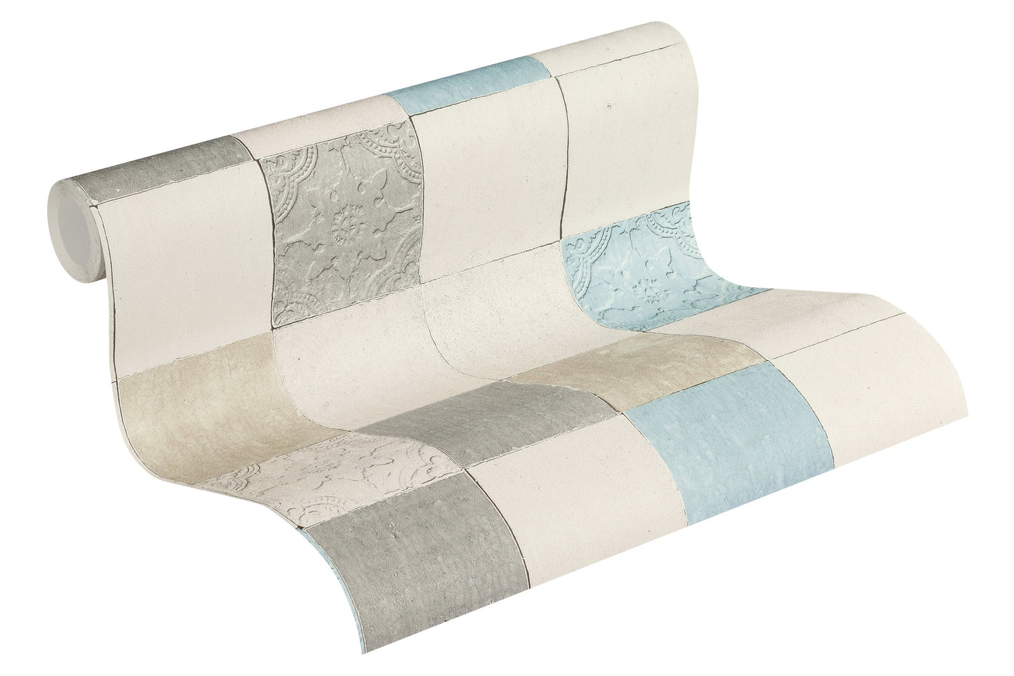 Livingwalls New Walls Finca Home Vinyl-Vliestapete Grau Blau Creme 10,05 m x 0,53 m