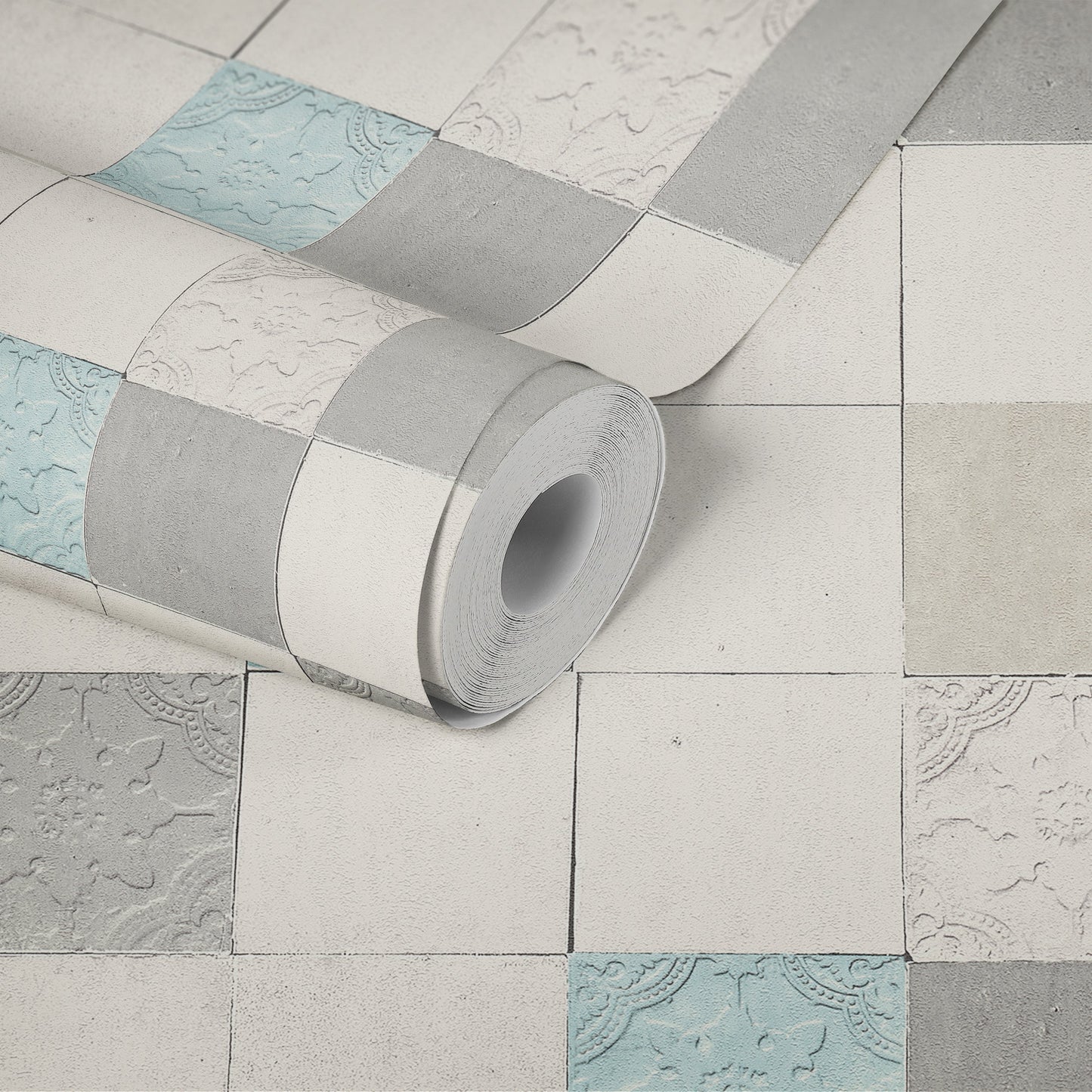 Livingwalls New Walls Finca Home Vinyl-Vliestapete Grau Blau Creme 10,05 m x 0,53 m