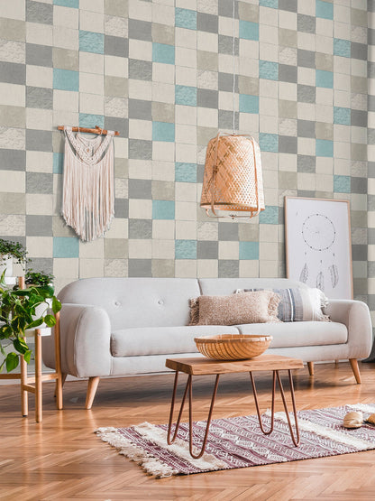 Livingwalls New Walls Finca Home Vinyl-Vliestapete Grau Blau Creme 10,05 m x 0,53 m
