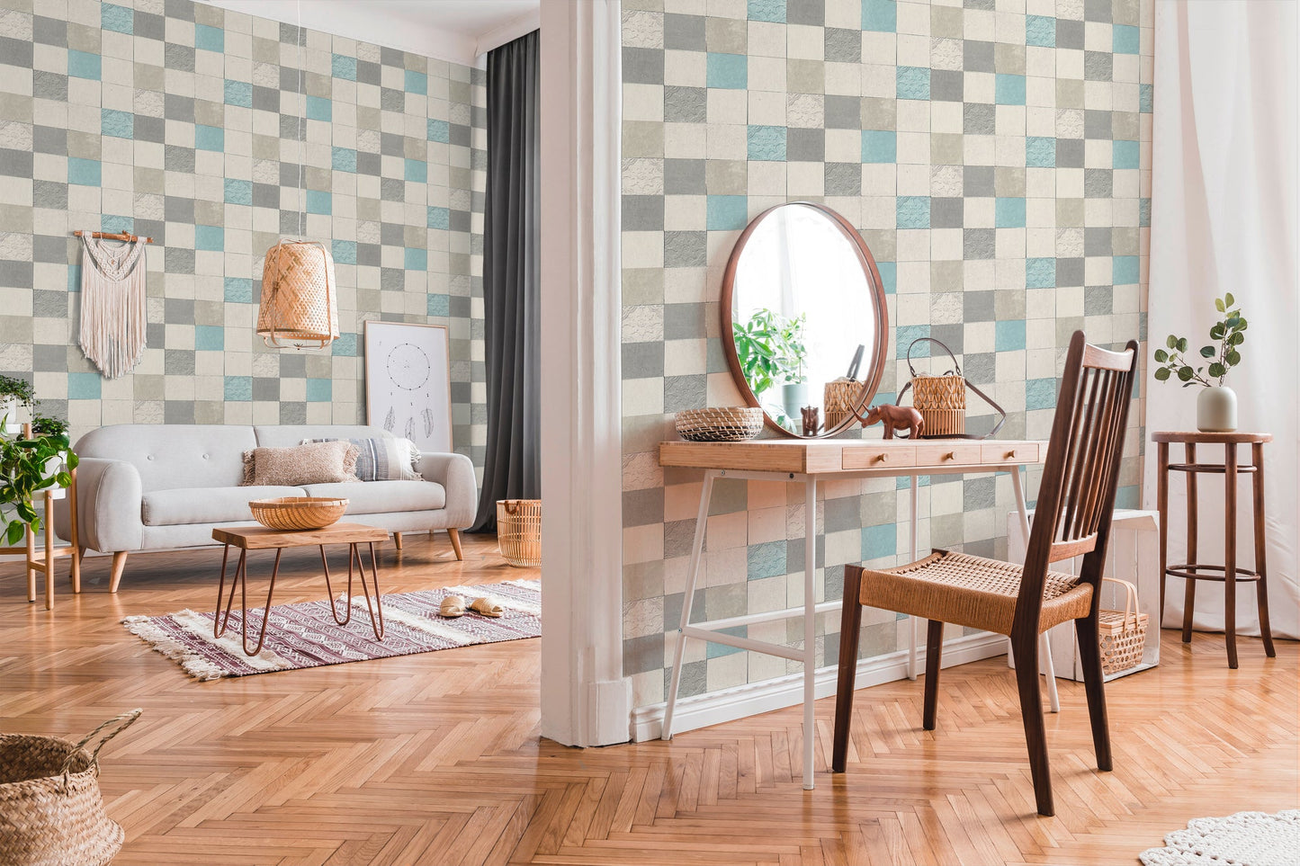 Livingwalls New Walls Finca Home Vinyl-Vliestapete Grau Blau Creme 10,05 m x 0,53 m