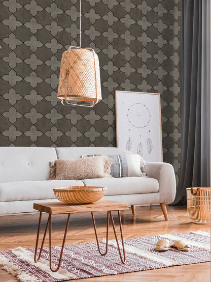 Livingwalls New Walls Finca Home Vinyl-Vliestapete Grau Schwarz 10,05 m x 0,53 m