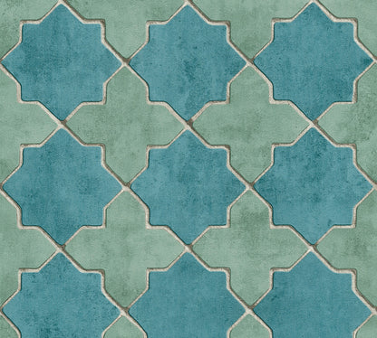 Livingwalls New Walls Finca Home Vinyl-Vliestapete Blau Grün Beige 10,05 m x 0,53 m