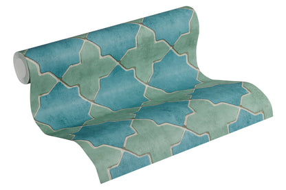 Livingwalls New Walls Finca Home Vinyl-Vliestapete Blau Grün Beige 10,05 m x 0,53 m
