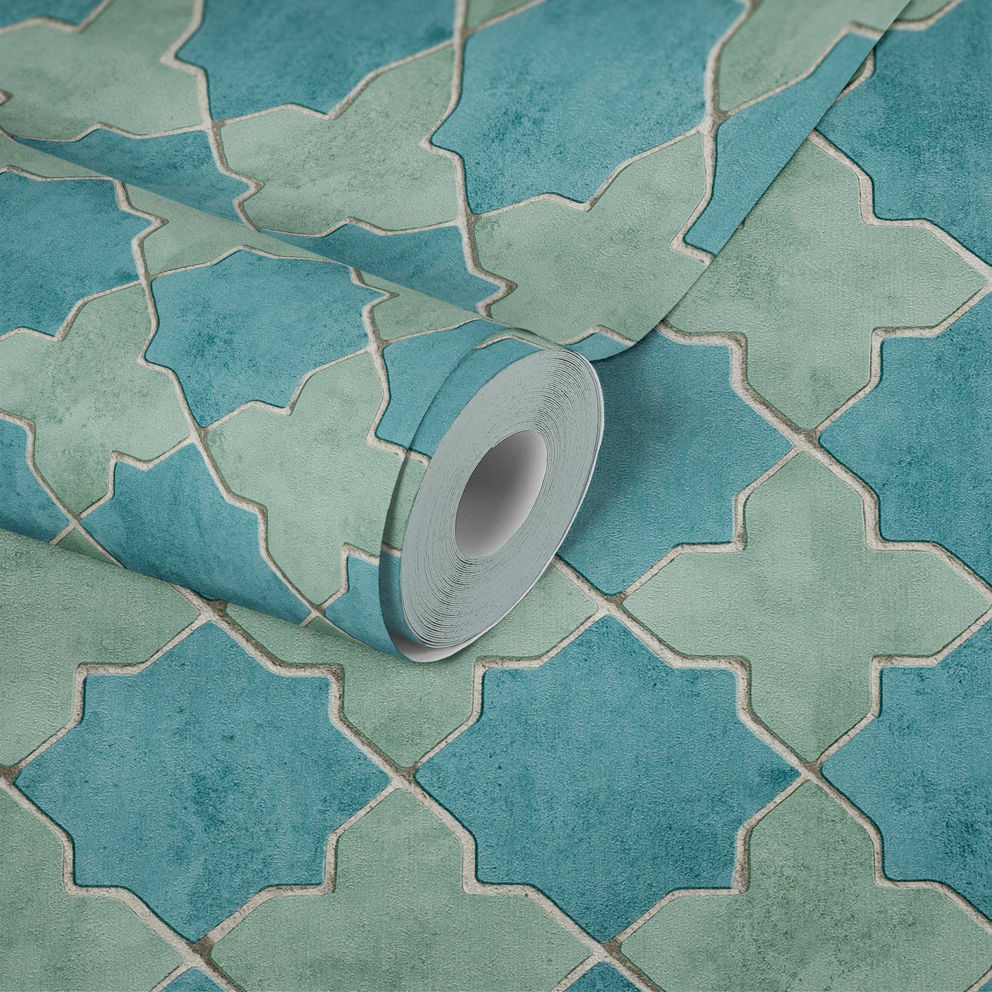 Livingwalls New Walls Finca Home Vinyl-Vliestapete Blau Grün Beige 10,05 m x 0,53 m