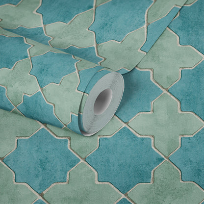 Livingwalls New Walls Finca Home Vinyl-Vliestapete Blau Grün Beige 10,05 m x 0,53 m