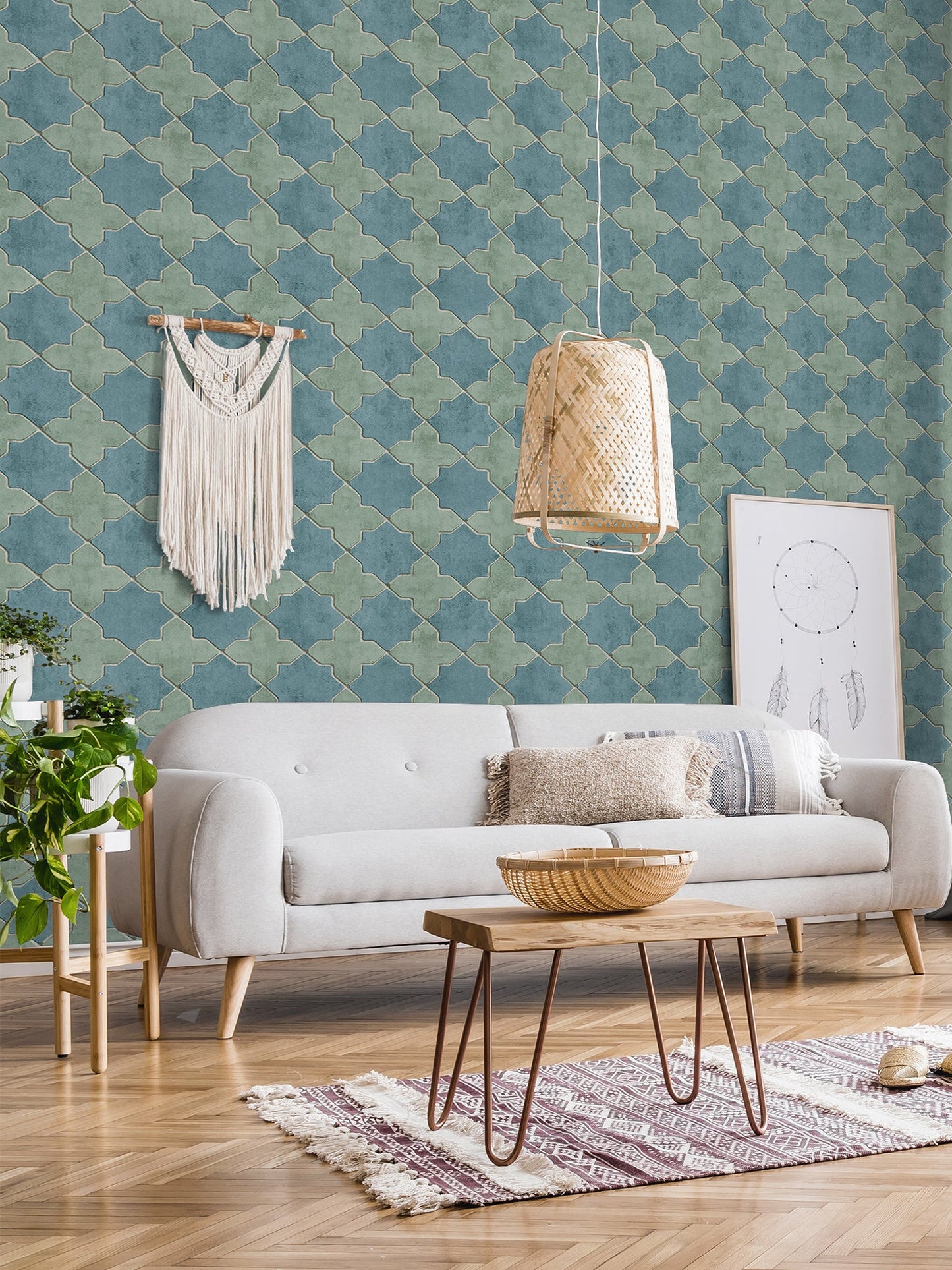 Livingwalls New Walls Finca Home Vinyl-Vliestapete Blau Grün Beige 10,05 m x 0,53 m
