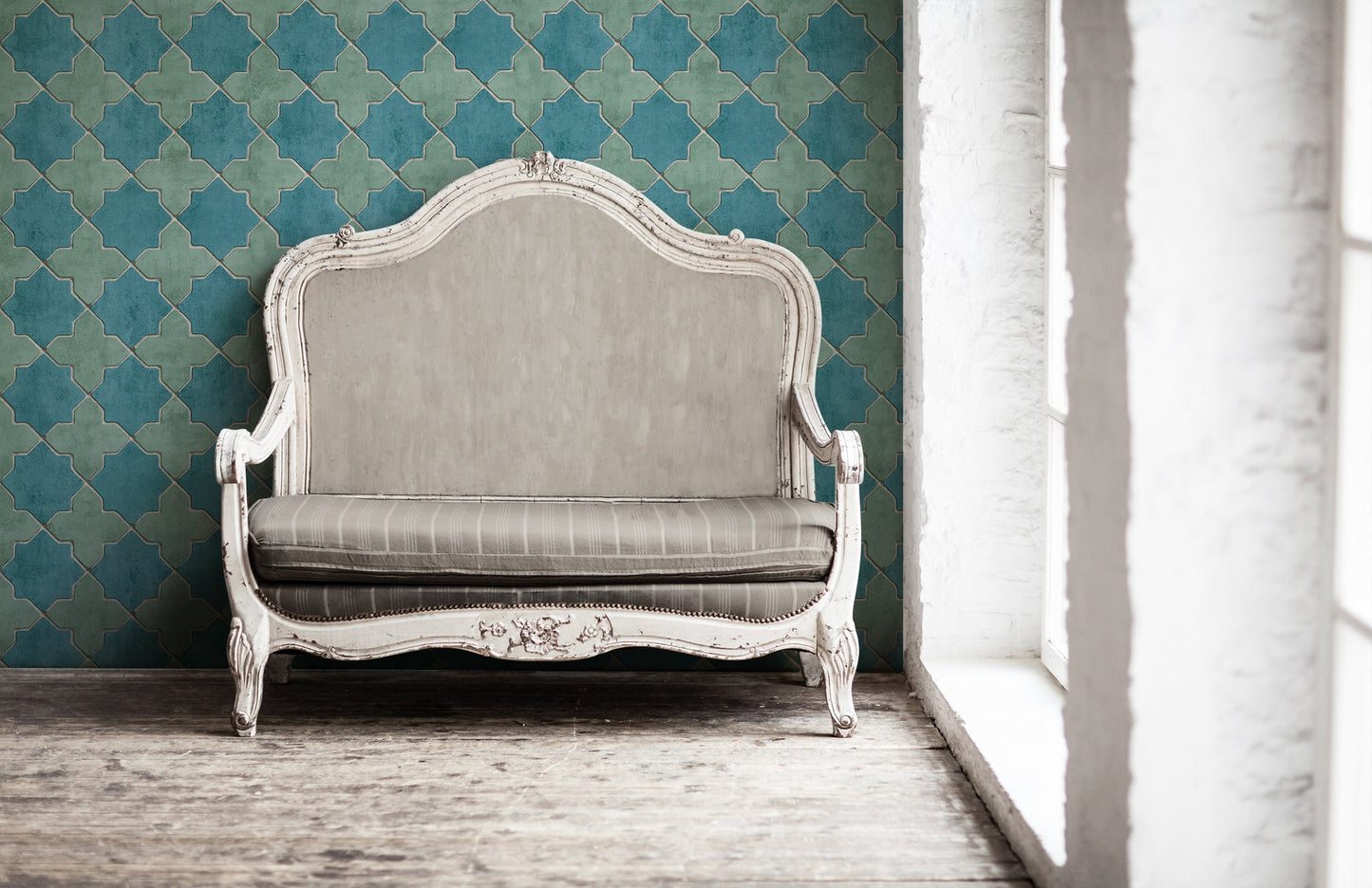 Livingwalls New Walls Finca Home Vinyl-Vliestapete Blau Grün Beige 10,05 m x 0,53 m