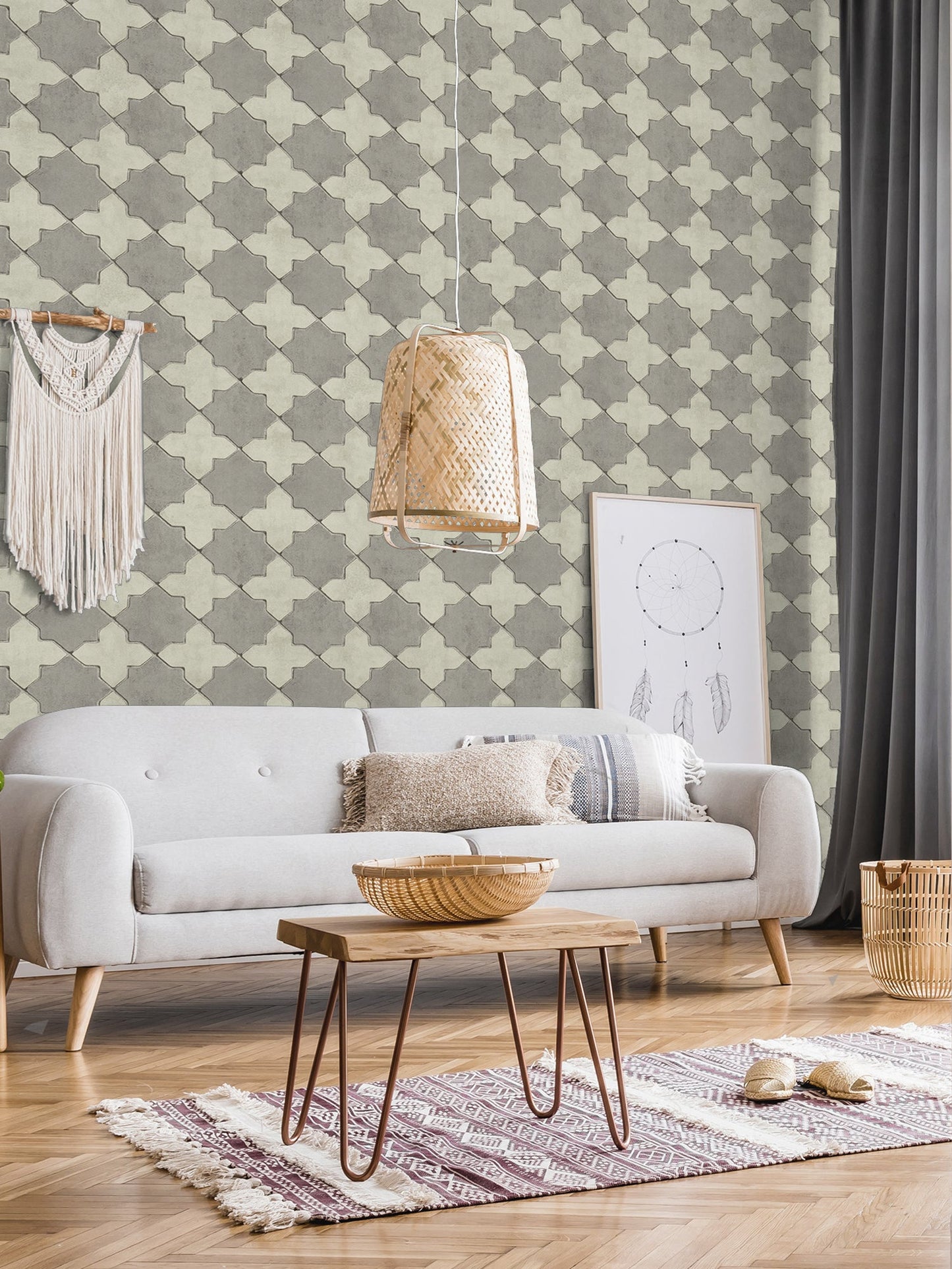 Livingwalls New Walls Finca Home Vinyl-Vliestapete Grau Creme 10,05 m x 0,53 m