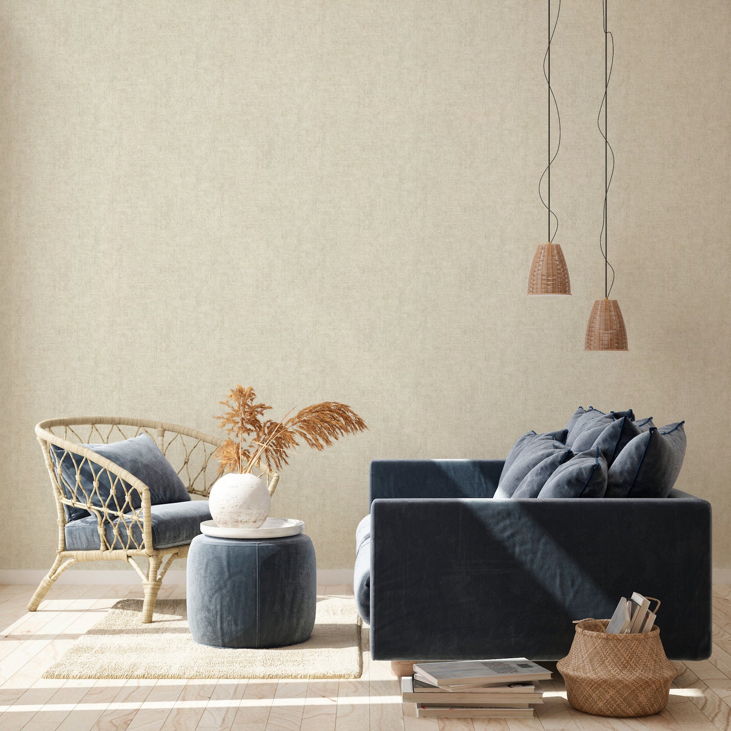 Mustertapete Vintage-Gewebe Greige - 10,05 m x 0,53 m