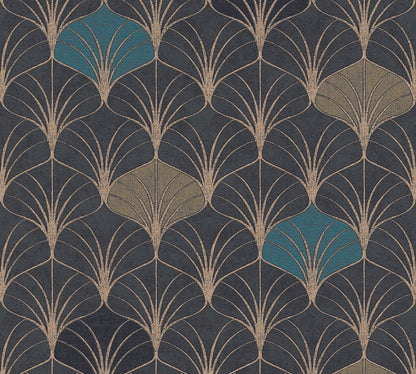 Pop Style Geometrische Vliestapete Schwarz Gold Blau 10,05 m x 0,53 m