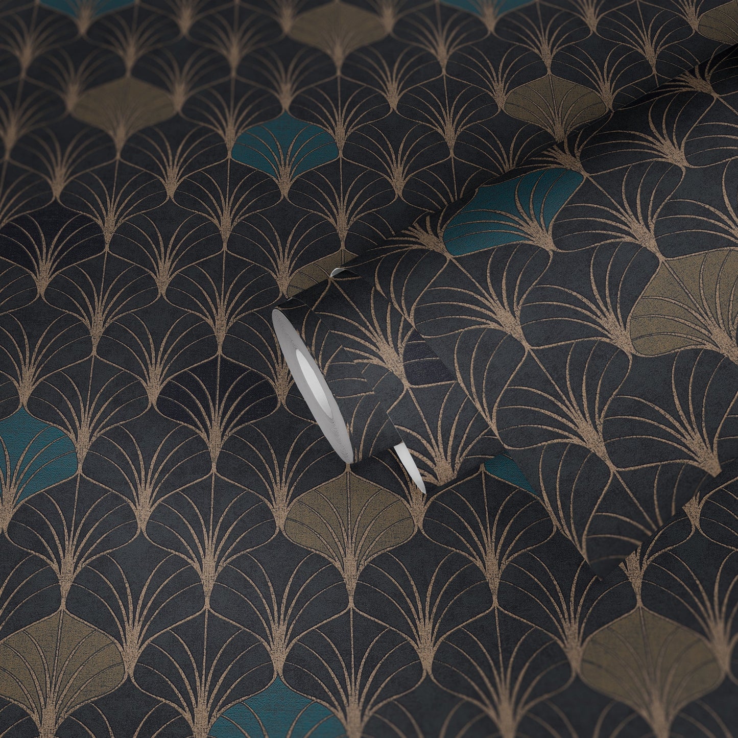 Pop Style Geometrische Vliestapete Schwarz Gold Blau 10,05 m x 0,53 m