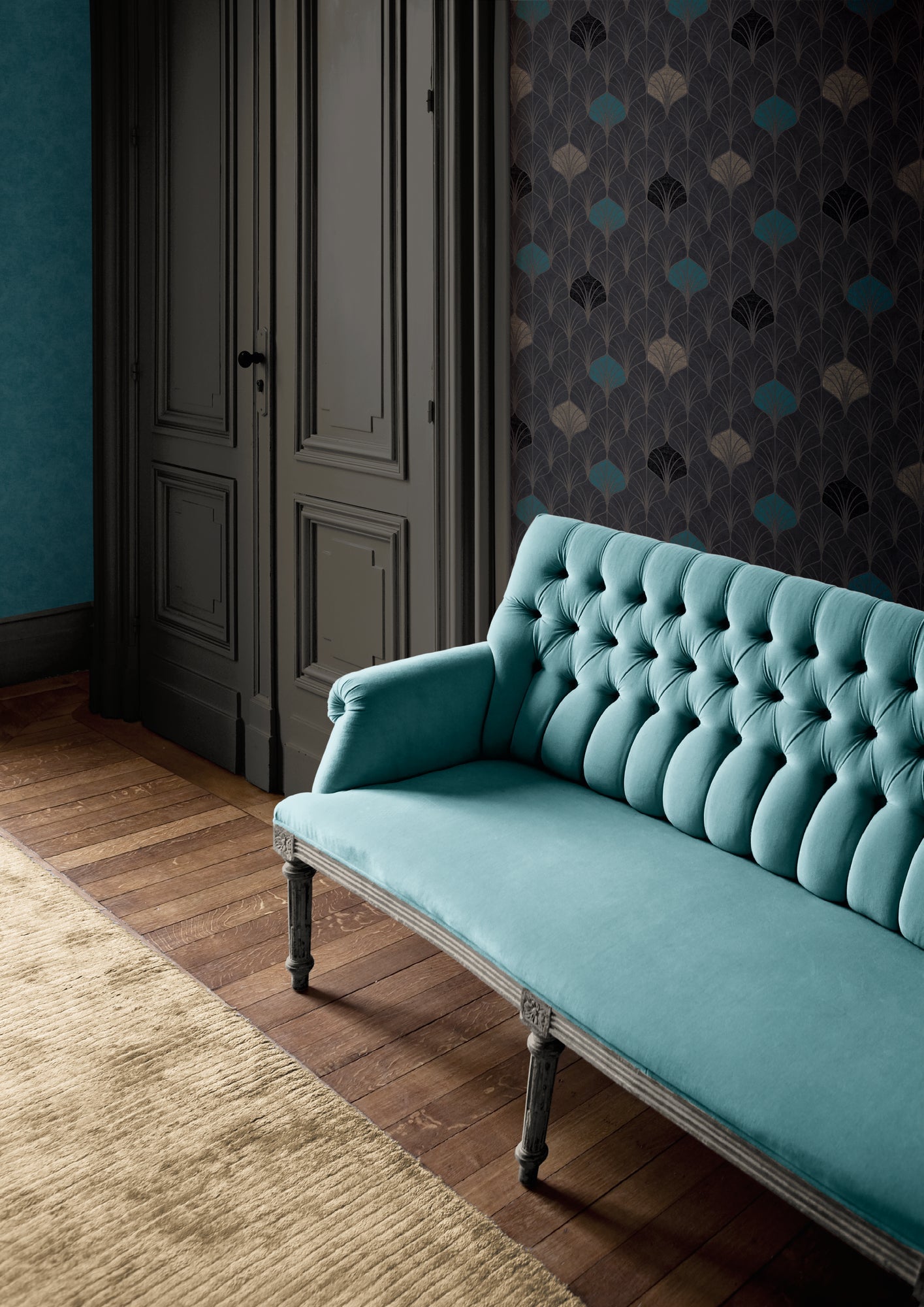 Pop Style Geometrische Vliestapete Schwarz Gold Blau 10,05 m x 0,53 m
